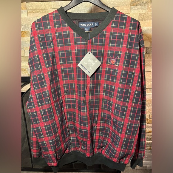 Men’s Sz M Vintage Polo Golf Ralph Lauren windbreaker red black plaid27x28 NWT